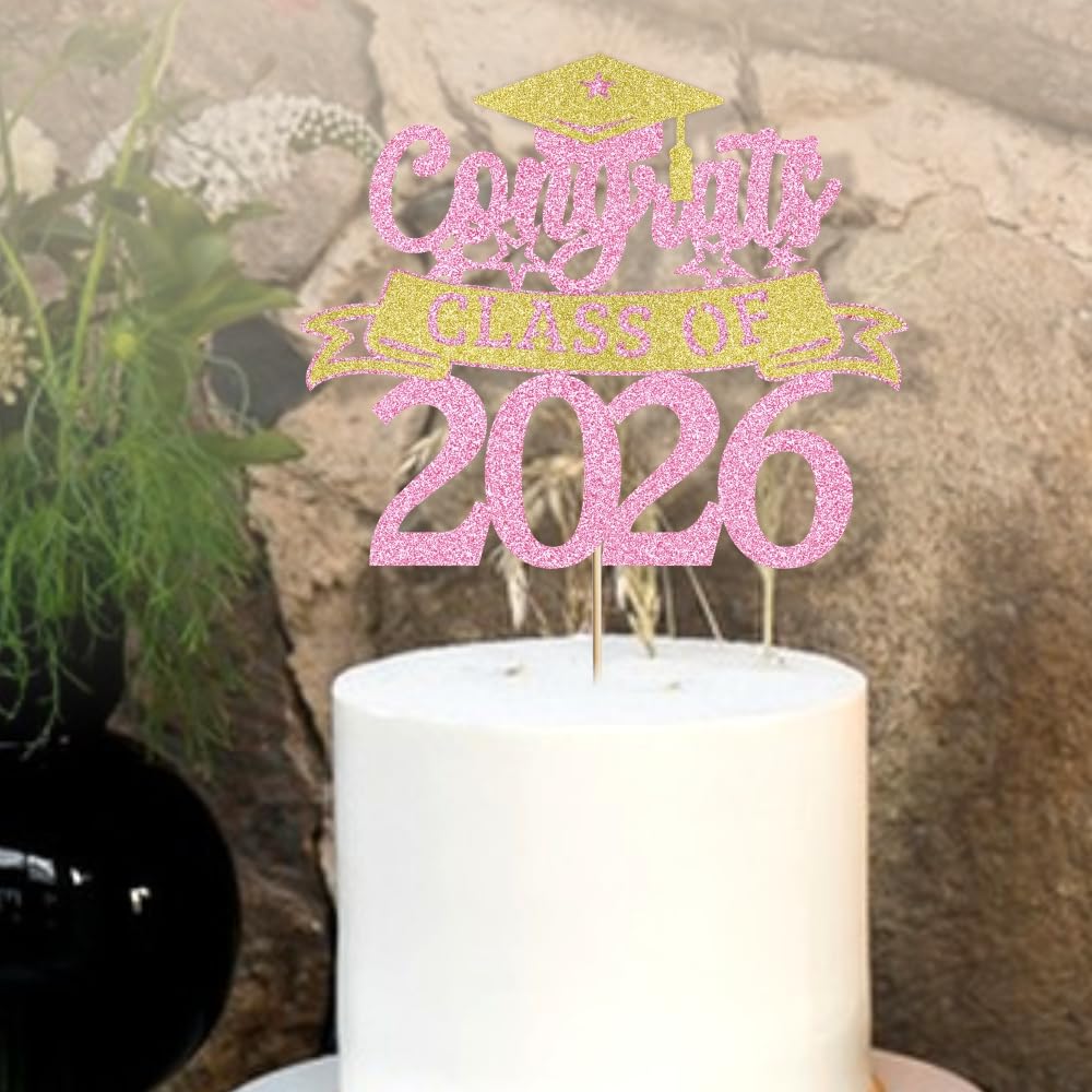 Congratulations Cake Topper,Congratulations 2026 Graduation | Cake Topper,Graduation, Wedding, Retirement, Birthday, Anniversary, Celebration Party Decorations Supplies (Black Gold) BST202