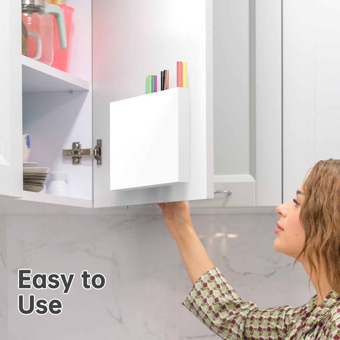 NiHome 10” Large Clear Acrylic Straw Holder for Cabinet Door – Fully Enclosed Straw Organizer for Cabinet Doors or Countertops, Ultra Sticky Mount, Space-Saving Kitchen Accessories Container BST326H