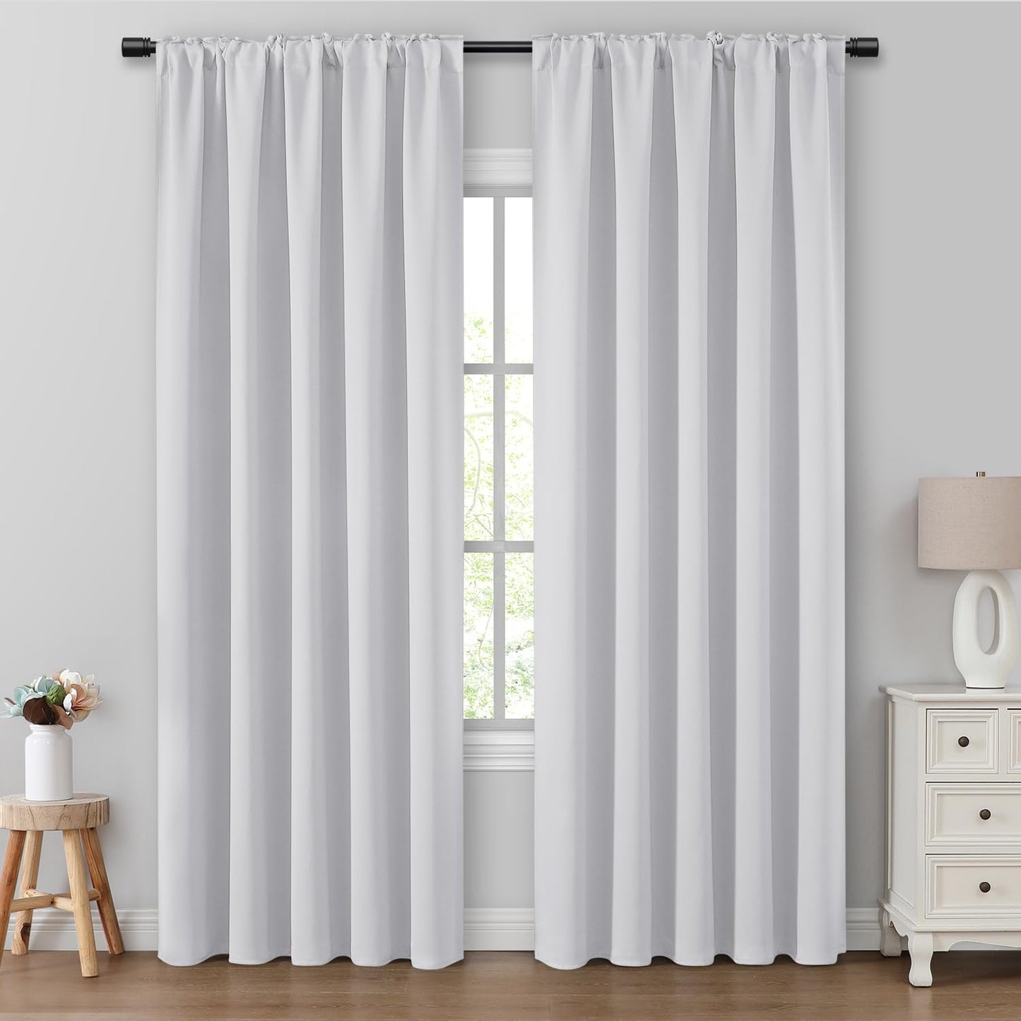 HOMEIDEAS Blackout Curtains, 2 Pages Grey Gray Room Darkening Bedroom Pinch Pleated Curtains Thermal Insulated Back Tab Rod Pocket Drapes for Bedroom, W52 x L63 BST326H