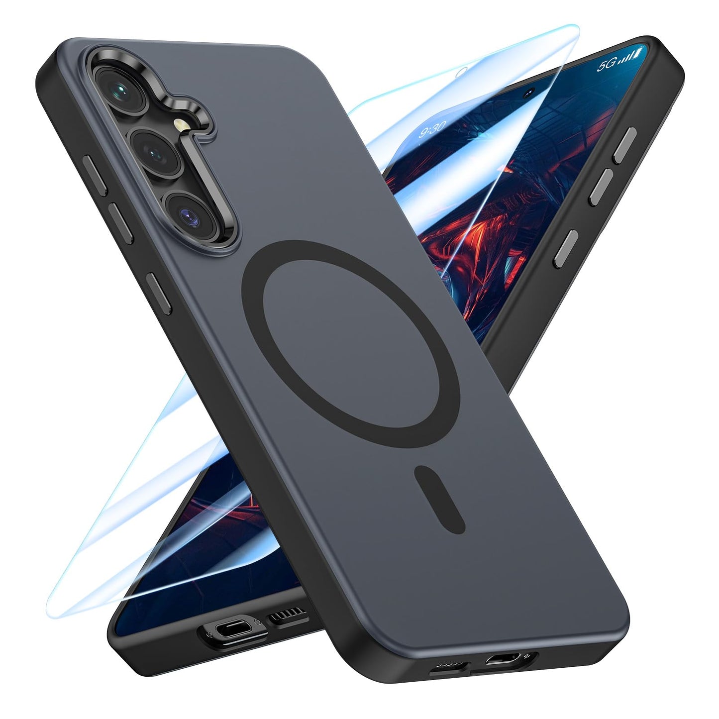 MATEPROX Magnetic Design for Samsung Galaxy S24 Plus Case, Stylish Slim an-ti Yellow Translucent Matte Shockproof Protective Cover for S 24+ 6.7'' 2024-Titanium Gray WN420
