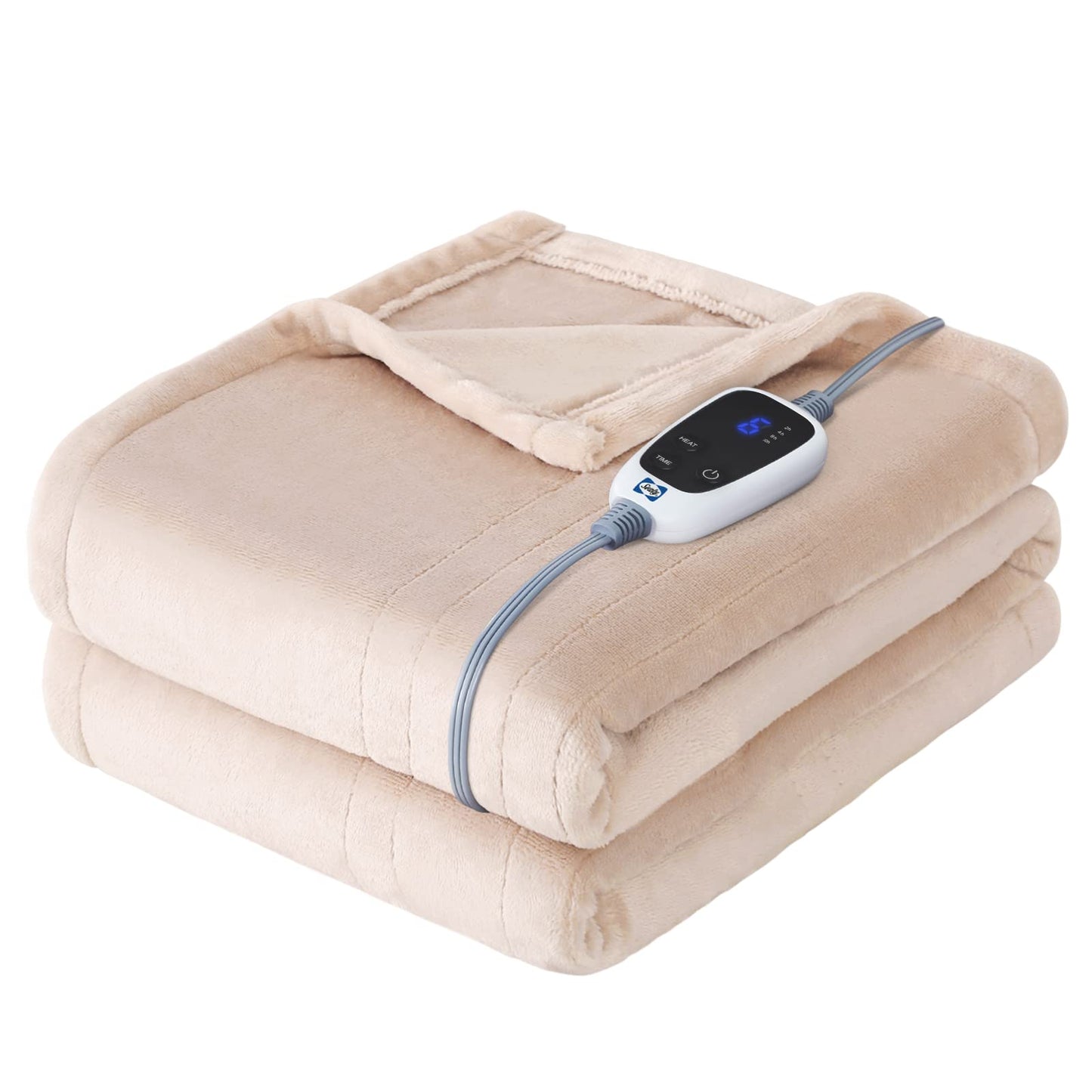 Sealy Heated Electric Blanket Queen Size, Flannel Electric Blanket with 10 Heating Levels & 1-12 Hours Auto Shut Off, Fast Heating Warming Blanket, Machine Washable, Grey, 84 x 90 Inch