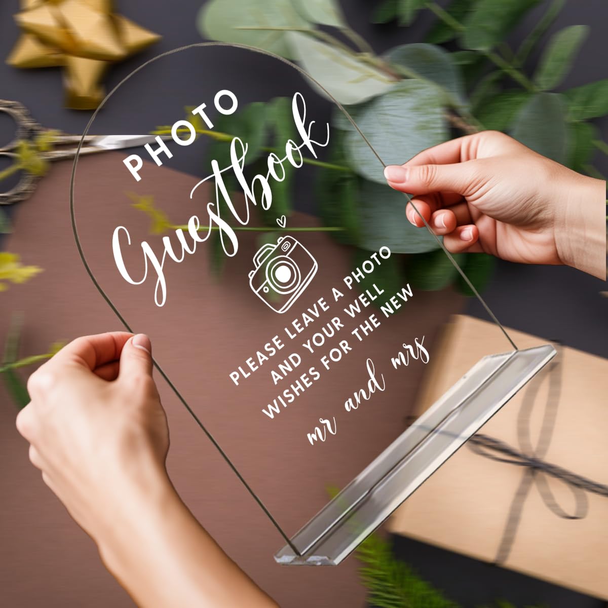 Acrylic Wedding Signs, Bridal Shower Decorations, Modern Arched Round Top Acrylic Table Top Sign with Holder for Wedding Reception Party Dinner - Can't Wait to See What Develops (Clear) BST326L