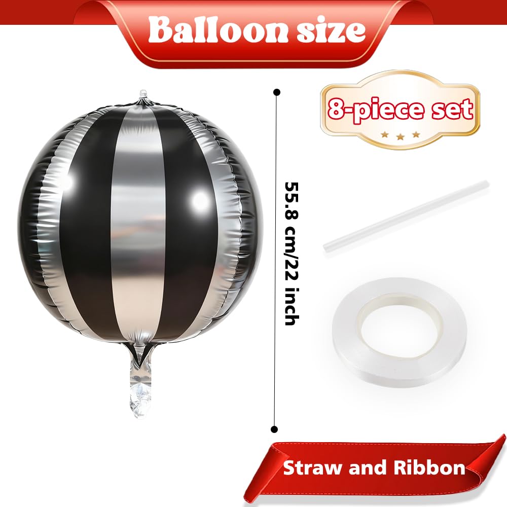 Carnival Theme Balloon 22inch Foil Red and White Balloons Circus Theme Party Decorations Carnival Candy Cane Balloons Striped Balloon Circus Decorations, 8pcs Decor for Birthday Party BST202