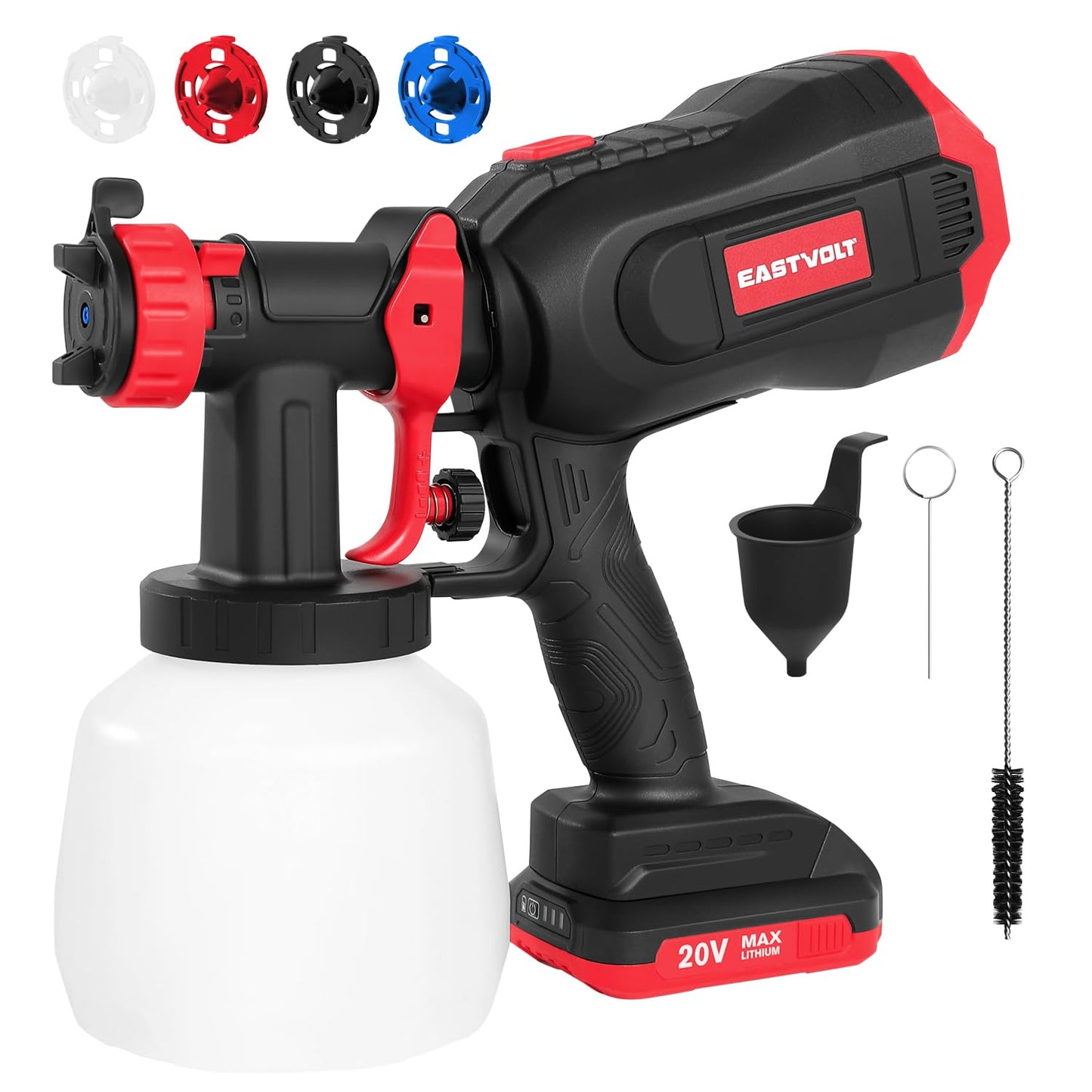 Eastvolt High Power HVLP Home Electric Spray Gun,600 Watt Paint Sprayer,4Nozzles,3 Spray Patterns with 1000ml Container,Viscosity Measuring Cup and Cleaning Set,EVSG01