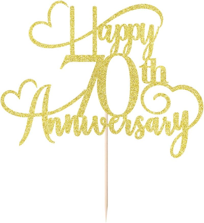 Happy Anniversary Cake Topper gold Glitter 1/15/16/18/25/30/40/50/60/70/80/90 Party Decoration Cake Topper Supplies Wedding Anniversary Cake decoration (70) BST202
