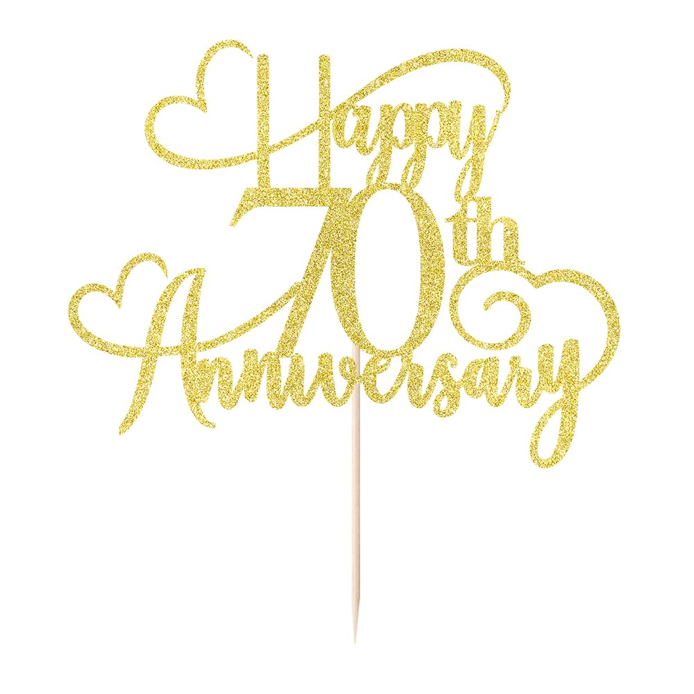 Happy Anniversary Cake Topper gold Glitter 1/15/16/18/25/30/40/50/60/70/80/90 Party Decoration Cake Topper Supplies Wedding Anniversary Cake decoration (70) BST202