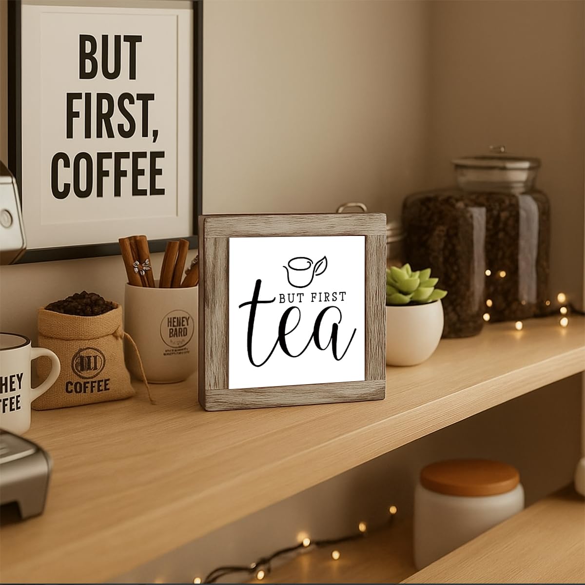 Funny Wooden Coffee Bar Decor Sign, Bar Decorations, in the Morning When Rise Give Me Jesus (and Coffee), Cafe Table Top Shelf Accessories, Cafe Signs Decor 5.9x5.9 Inches BST202