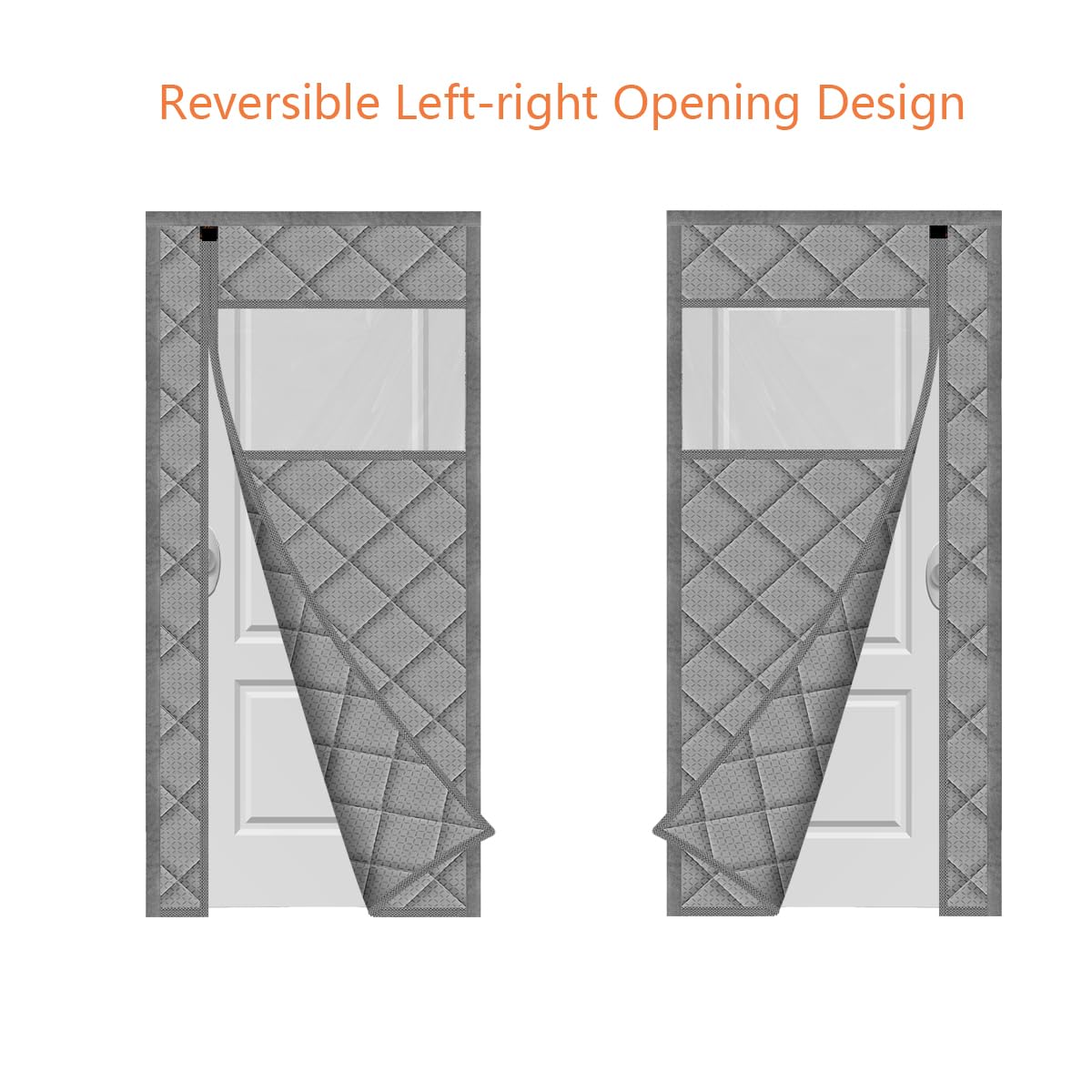 Thermal Door Curtain Fits Doors Size 38"x80"，Curtain Size 41"x82", Magnetic Insulated Curtain Side Open Keep Warm in Winter Cool in Summer,Diamond Pattern,Gray WN420