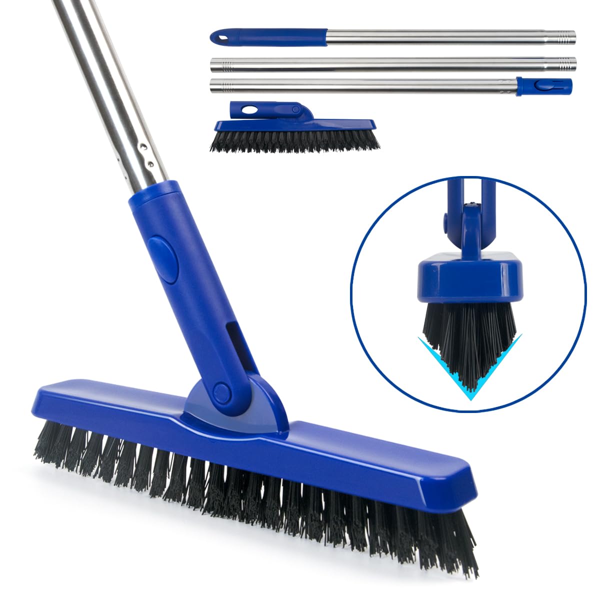 CELOX Heavy Duty Long Handle Scrub Brush, Tile Scrub Brush with Long Handle Stiff Bristles for Cleaning (Blue) BST326H