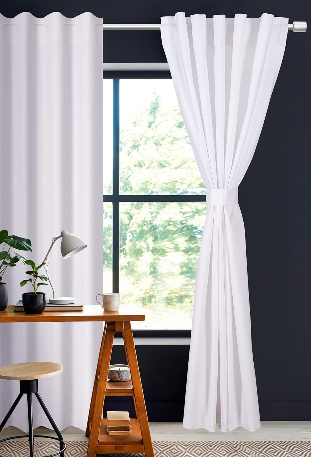 Bedding Craft Curtains 63 Inch Length - White Poly Cotton Slub Drapes with Tab Top, Set of 2, Ideal for Bedroom, Living Room, and Office_ 50x63 inch BST220