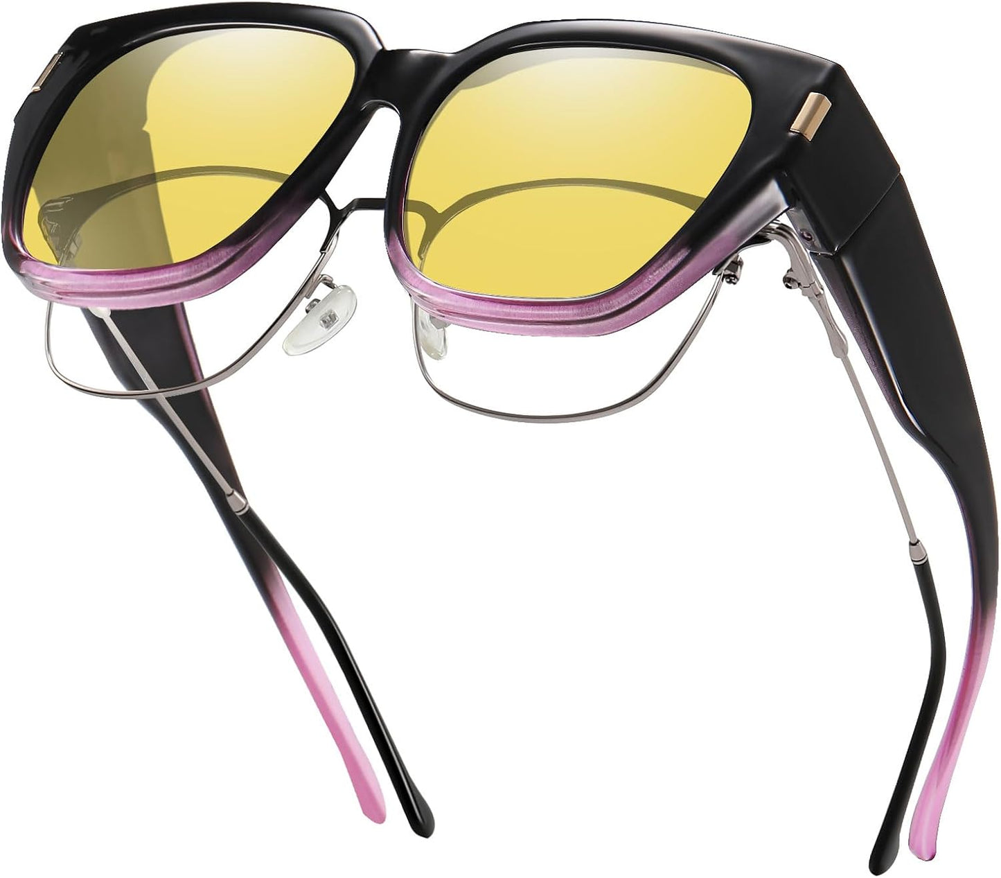 HAOLOTA Night Vision Driving Glasses Fit Over Glasses for Women Men, Anti Glare Polarized Nighttime Yellow Lens WN420