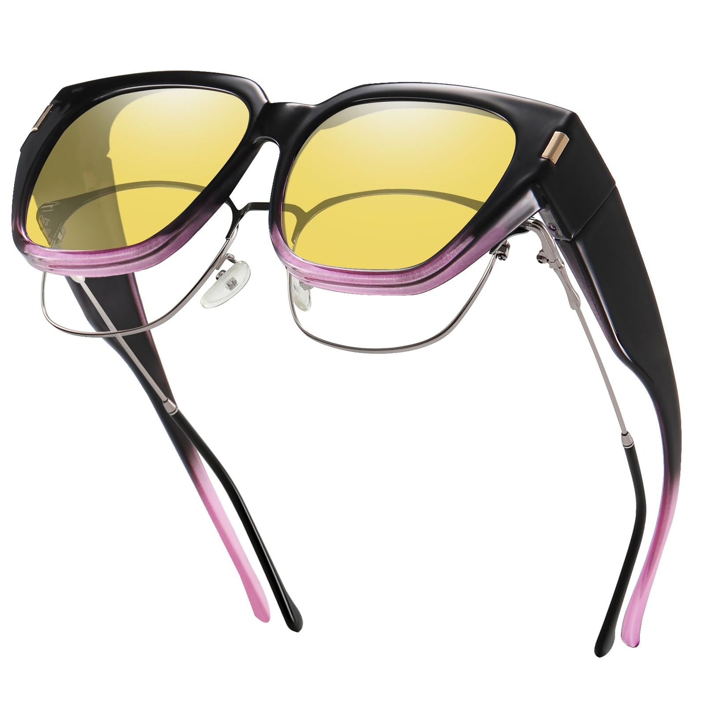 HAOLOTA Night Vision Driving Glasses Fit Over Glasses for Women Men, Anti Glare Polarized Nighttime Yellow Lens WN420