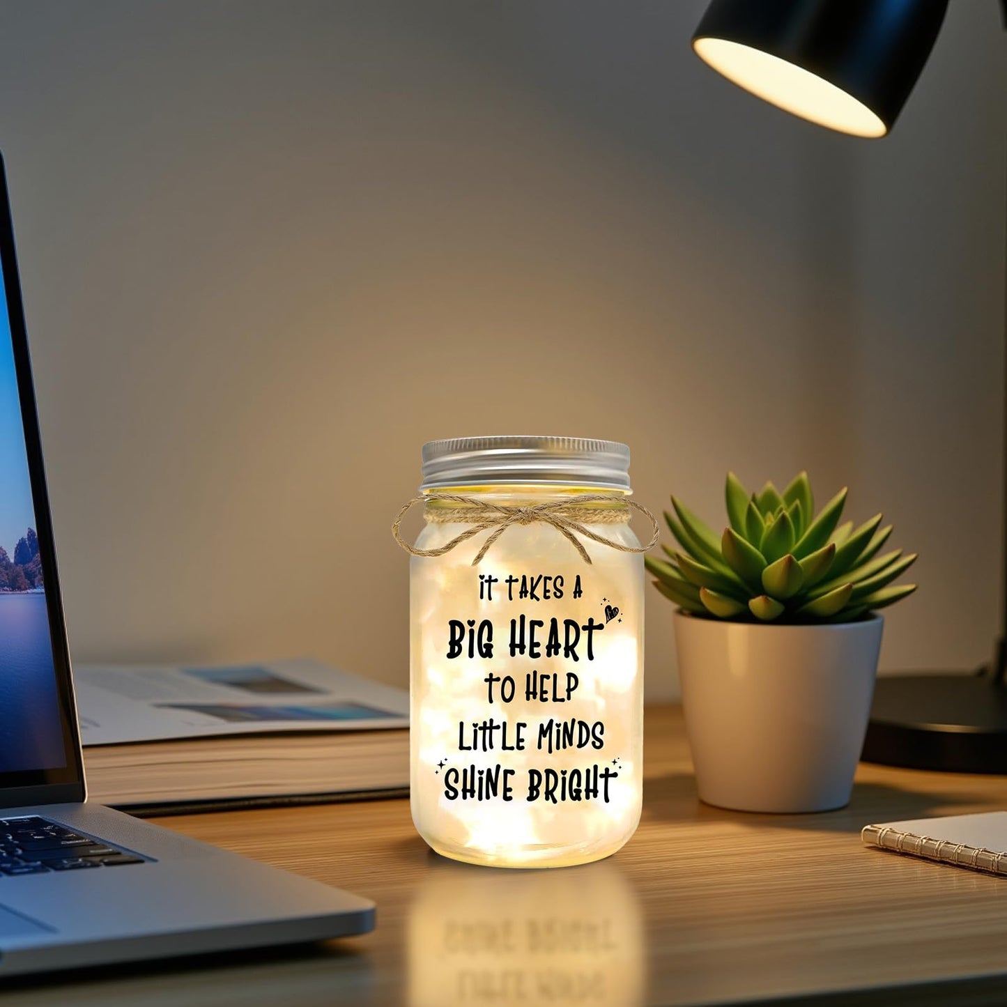 Kimoli Teacher Appreciation Gifts for Women Teacher Christmas Gift Mason Jar Night Lights with Warm Lights Home Decor BST326H