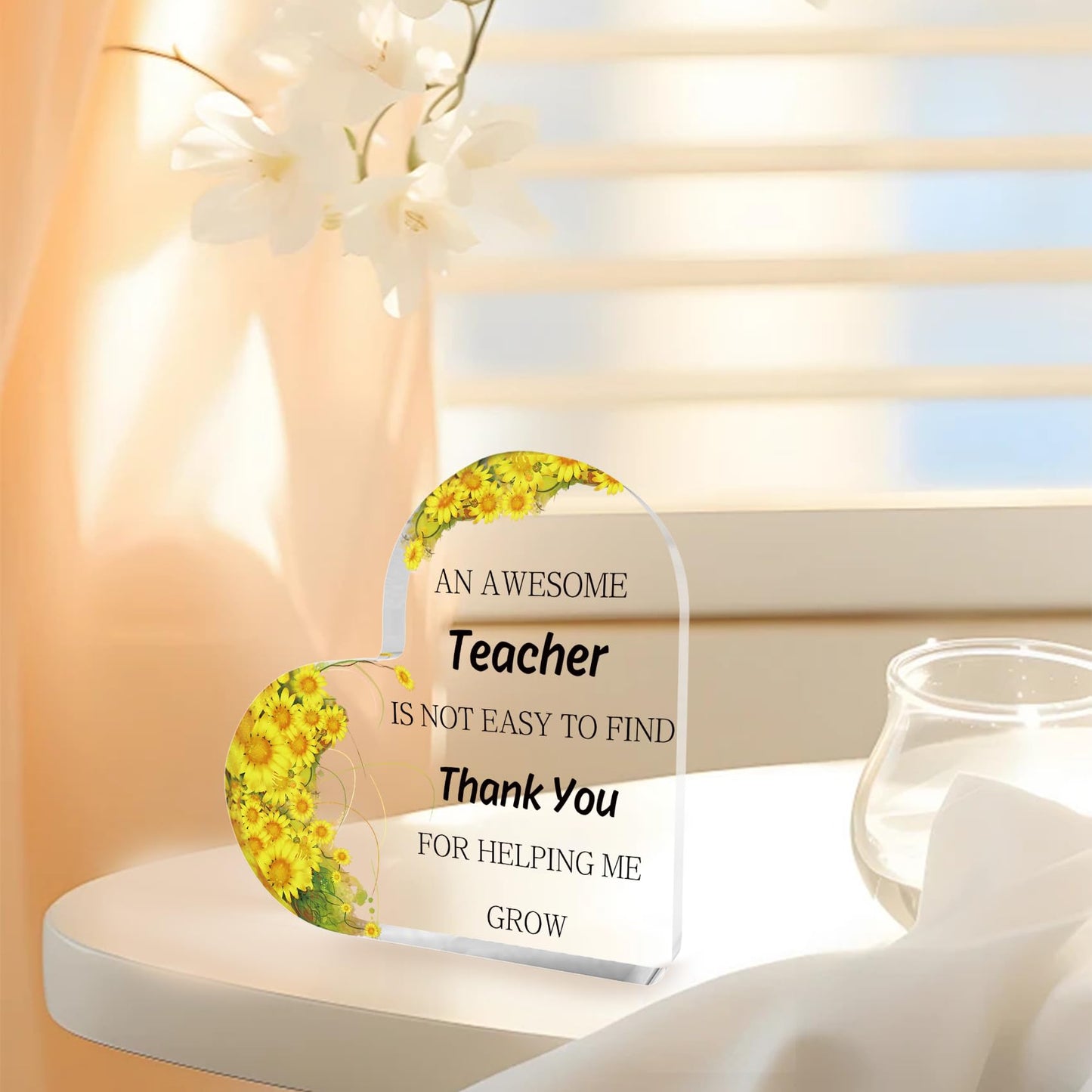 Teacher Appreciation Gifts End of Year Thank You Christmas Retirement Back to School Graduation Halloween Thanksgiving Teacher Gifts for Women Acrylic Plaque Decor with Sunflower for Teachers BST326L