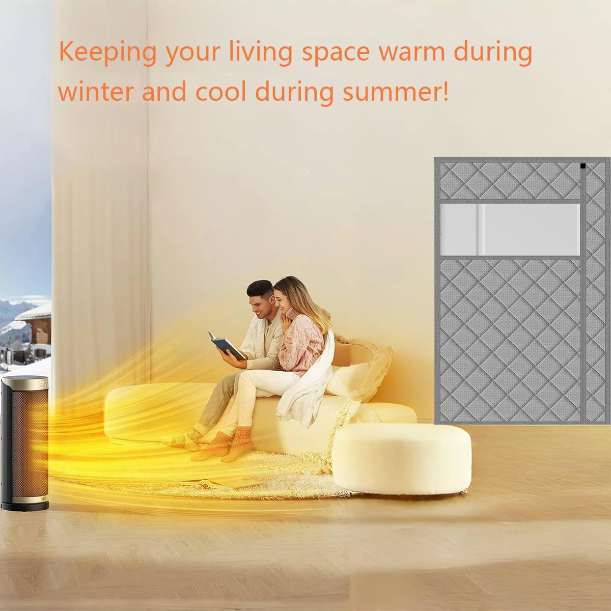 Thermal Door Curtain Fits Doors Size 38"x80"，Curtain Size 41"x82", Magnetic Insulated Curtain Side Open Keep Warm in Winter Cool in Summer,Diamond Pattern,Gray WN420
