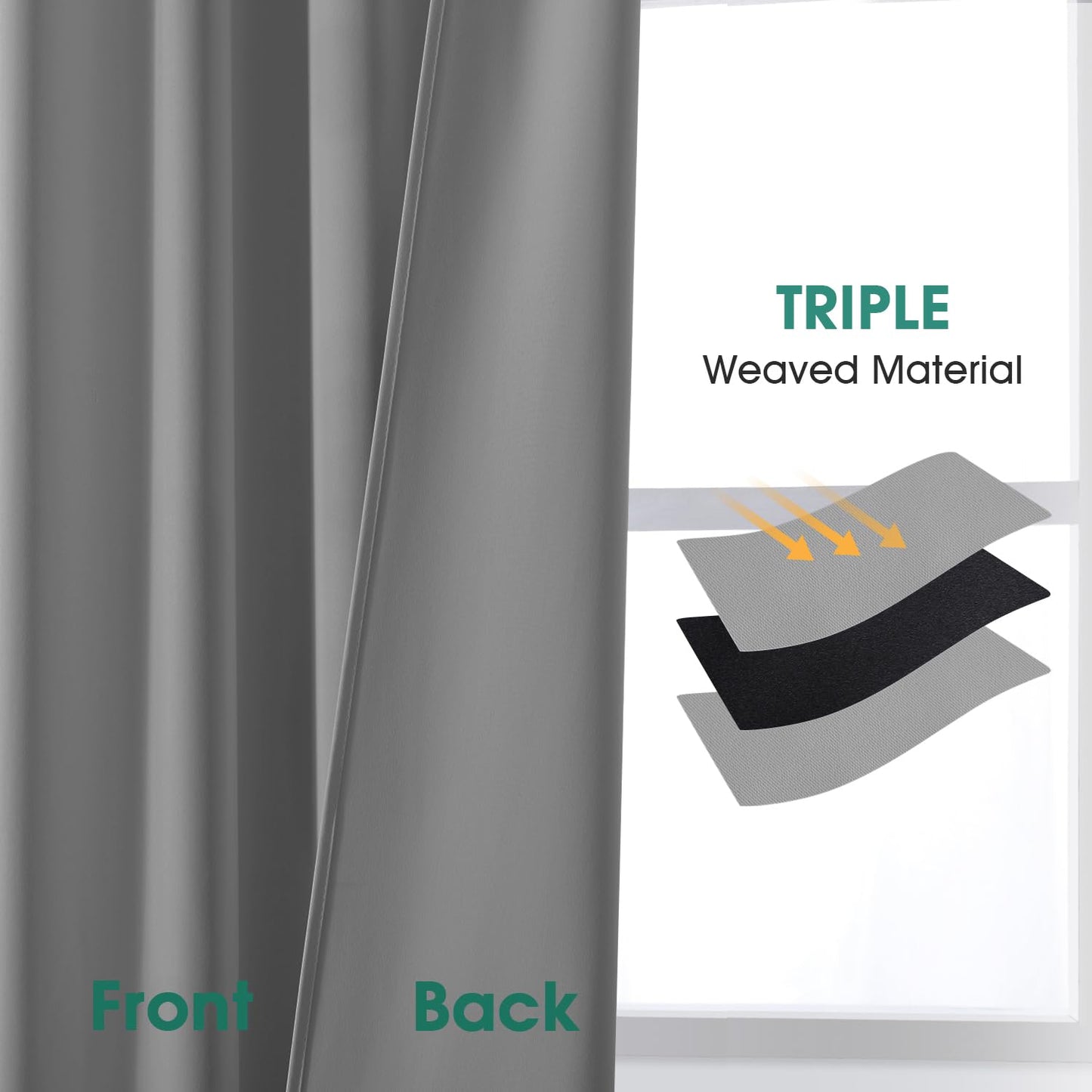 HOMEIDEAS Blackout Curtains, 2 Pages Grey Gray Room Darkening Bedroom Pinch Pleated Curtains Thermal Insulated Back Tab Rod Pocket Drapes for Bedroom, W52 x L63 BST326H