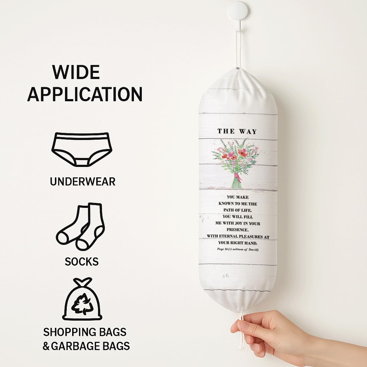 Plastic Bag Holder, The Way Page 16 Plastic Bag Holder Christian Decor, Reusable Hanging Trash Bags Dispenser, Christian Kitchen Gifts for Women Plastics Bags Holders with Bible Verse BST202