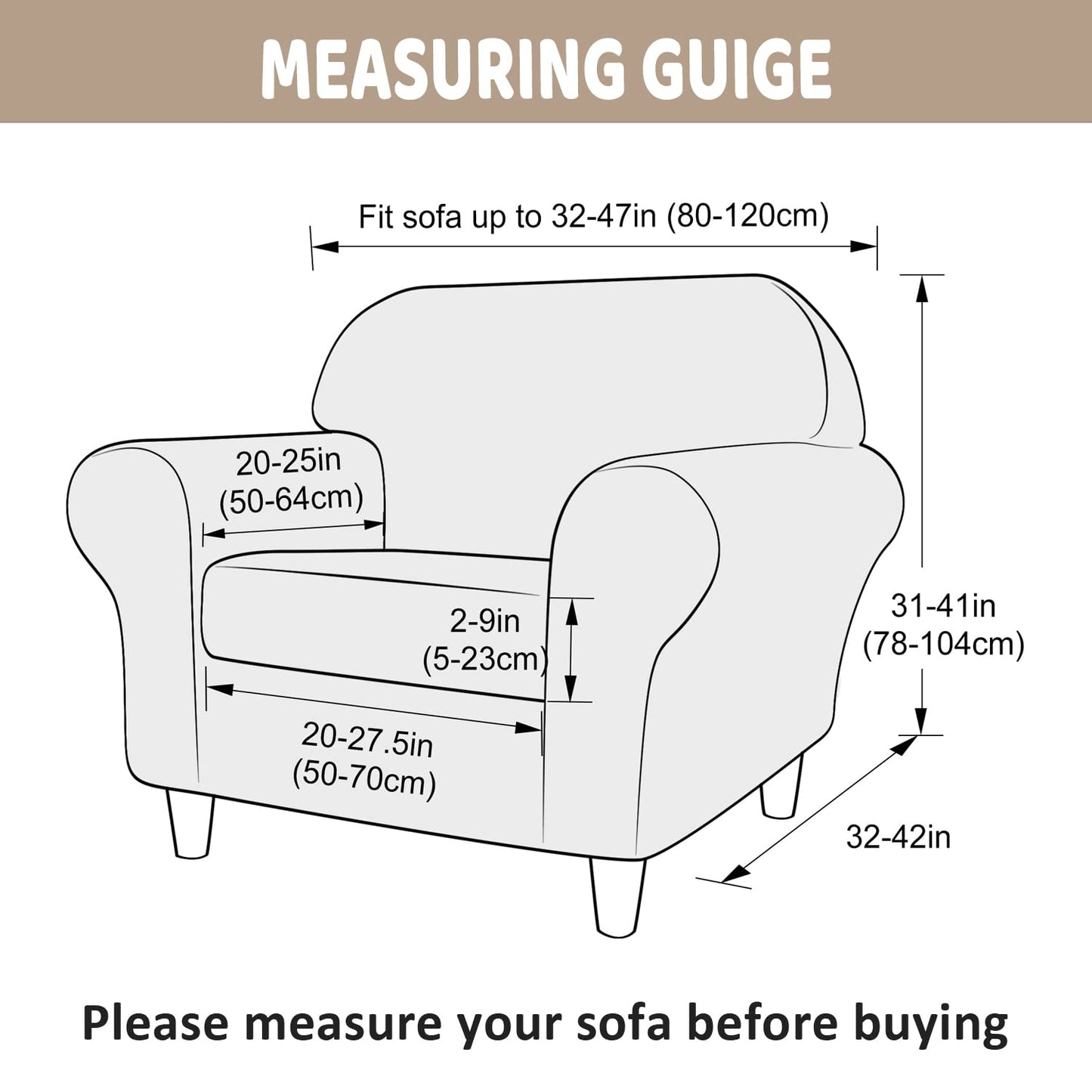 Velvet Loveseat Couch Covers for 2 Cushion Couch Sofa - High Stretch 3 Pieces Washable Furniture Protector with Elastic Bottom for Kids,Pets (Brown, Armchair (1 Cushion)) WN420