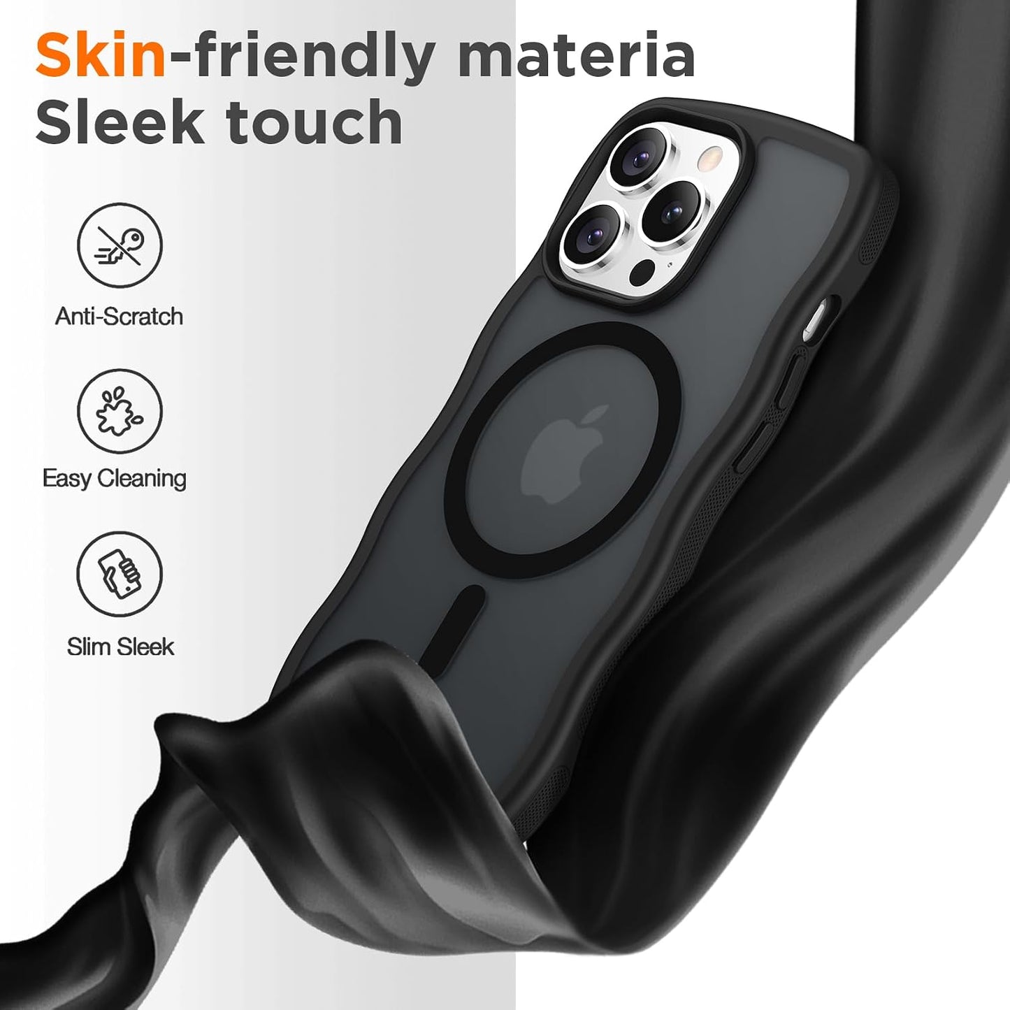 Magnetic for iPhone 13 Pro Case, Compatible with MagSafe Cute Wave Non-Slip Translucent Matte Easier Grip Shockproof Phone Case for iPhone 13 Pro, Black WN420