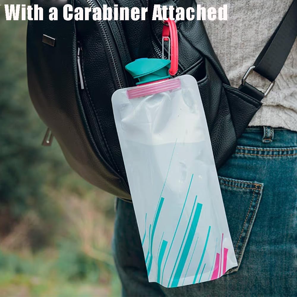 OULIGET Collapsible Water Bottles,Compact Bottle Folds Flat with Carabiner | Flat Water Bottles for Outdoor Sports Camping Traveling Biking,2 Pieces BST326L