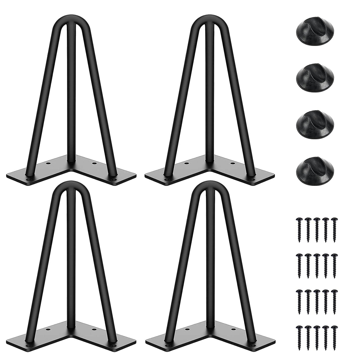 SMARTSTANDARD 16 Inch Hairpin Table Legs, 3 Steel Rods 1/2 Inch Pipe Diameter, 800lbs Load Capacity, Mid-Century Style for Coffee Table, Side Table, Night Stand (Black, 4PCS) BST220