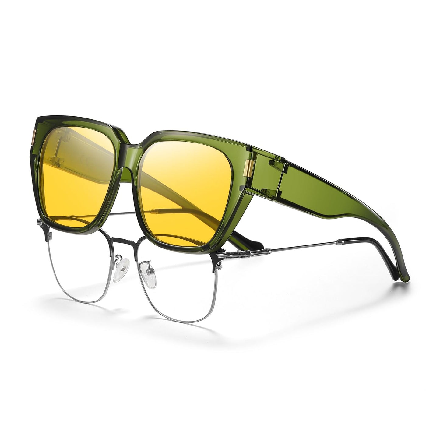 HAOLOTA Night Vision Driving Glasses Fit Over Glasses for Women Men, Anti Glare Polarized Nighttime Yellow Lens WN420