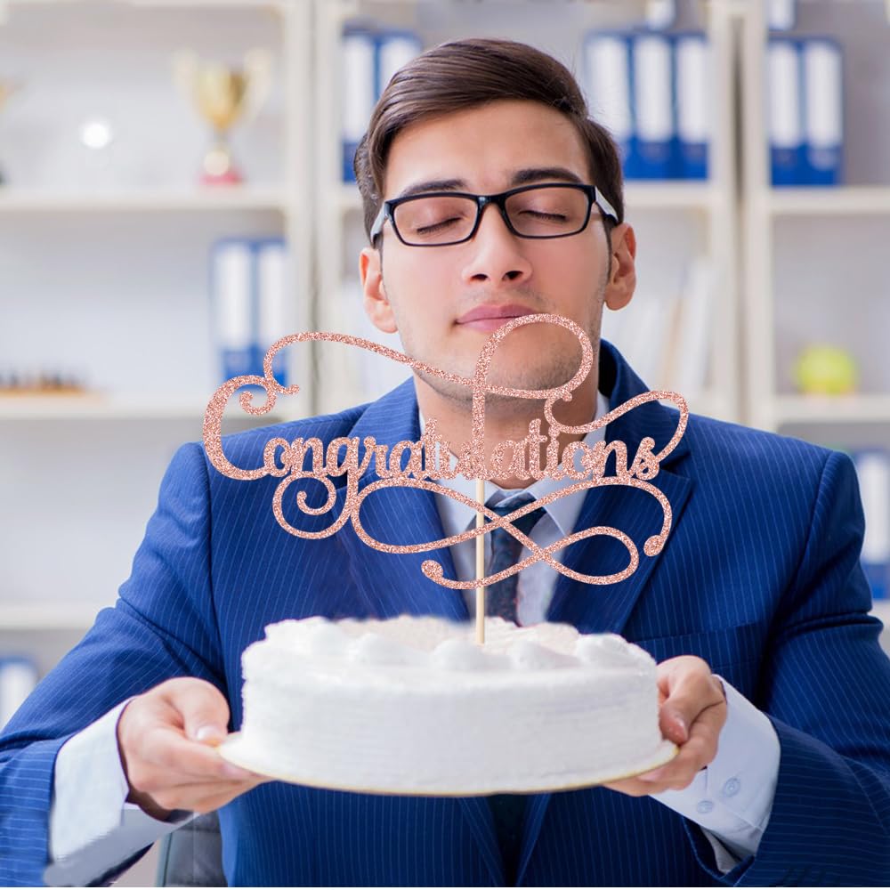 Congratulations Cake Topper,Congratulations 2026 Graduation | Cake Topper,Graduation, Wedding, Retirement, Birthday, Anniversary, Celebration Party Decorations Supplies (Black Gold) BST202