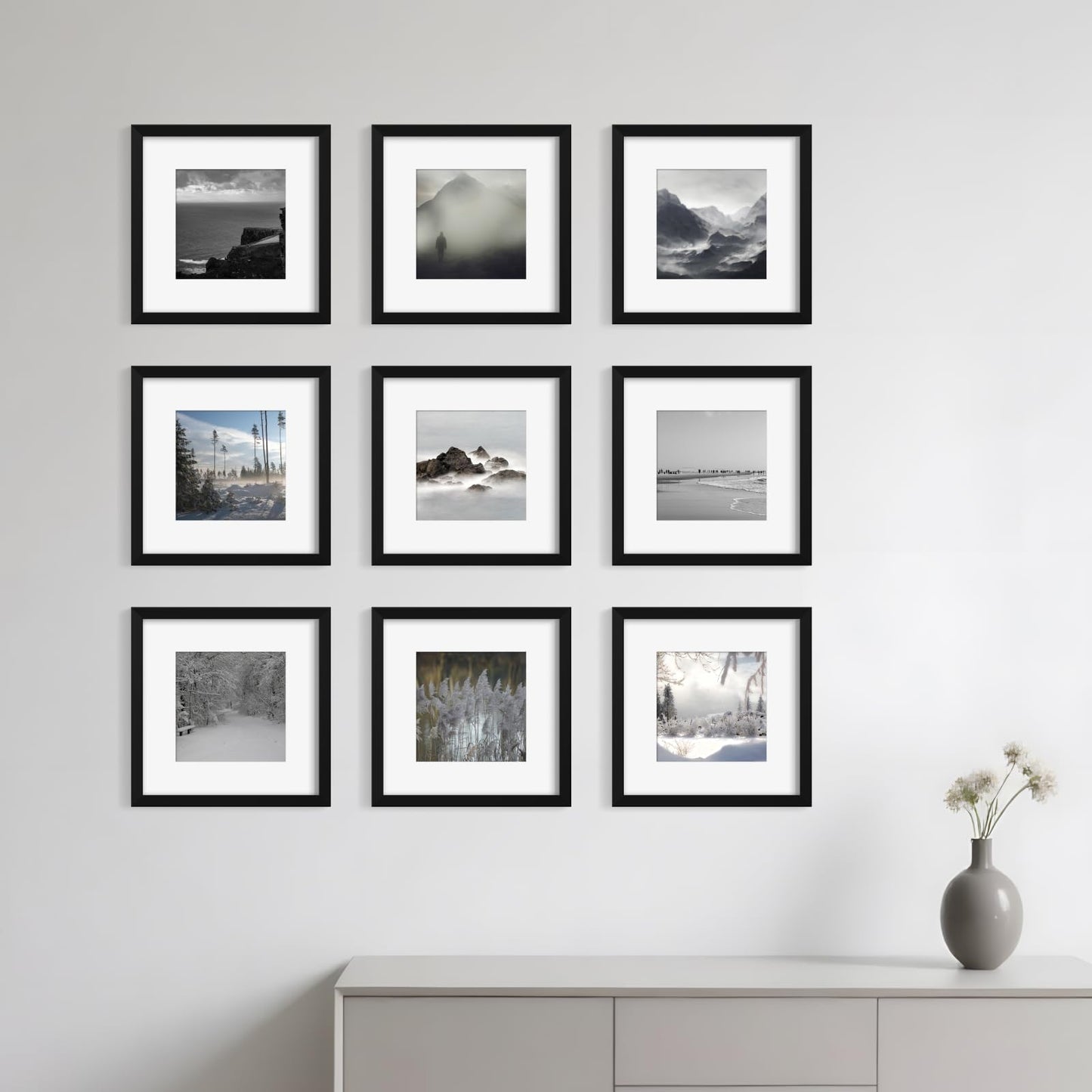 YESKAY 8x10 Picture Frame Set of 9, Display Pictures 5x7 with Mat or 8 x 10 Without Mat, Multi Photo Frames for Wall Mounting or Table Top Display, Blue BST326H