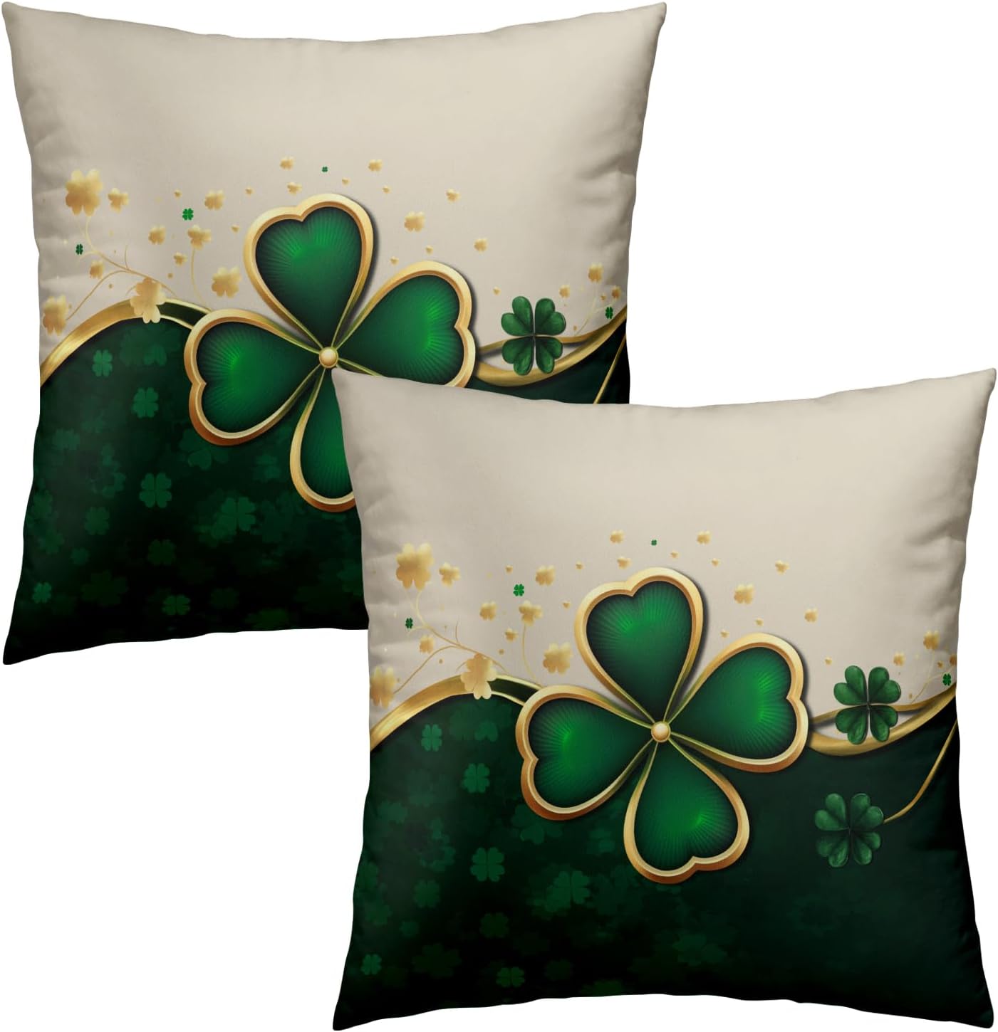 St. Patrick's Day Pillow Cover - Shamrock Throw Pillow Covers 18x18 Set of 2 Green Beige Decorative Pillowcases for Couch Sofa Bedroom BST202
