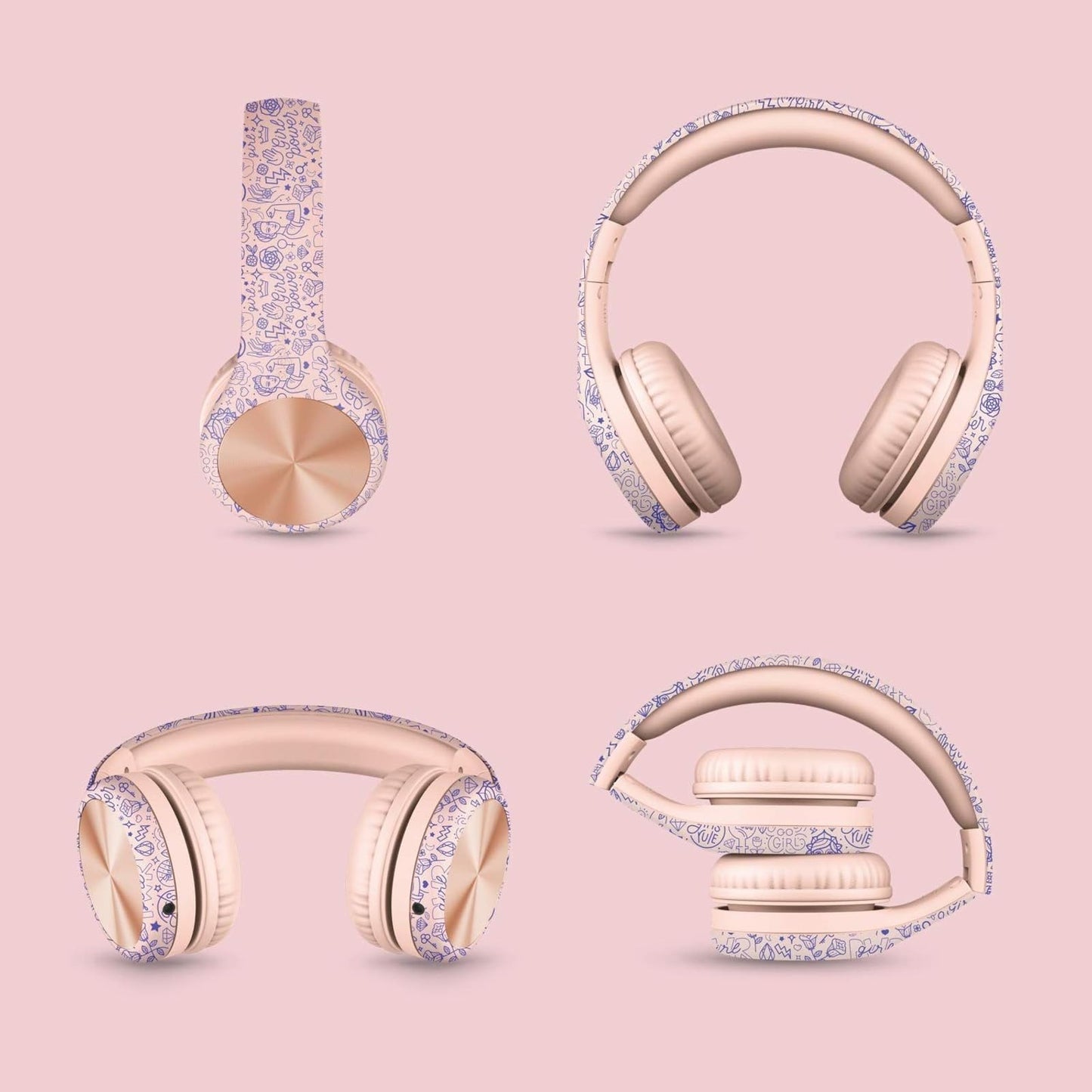 LilGadgets Connect+ Pro Wired Kids Headphones for School with Microphone, Volume Limiting Over-Ear Headset with Cord, SharePort Technology & SoftTouch Padding, Blue