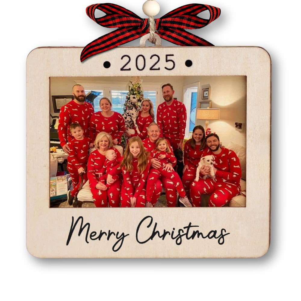 Hangwoous Baby's First Christmas Photo Frame Ornament 2025 | Wooden portrait frame keepsake, first Christmas photo gift for baby BST202
