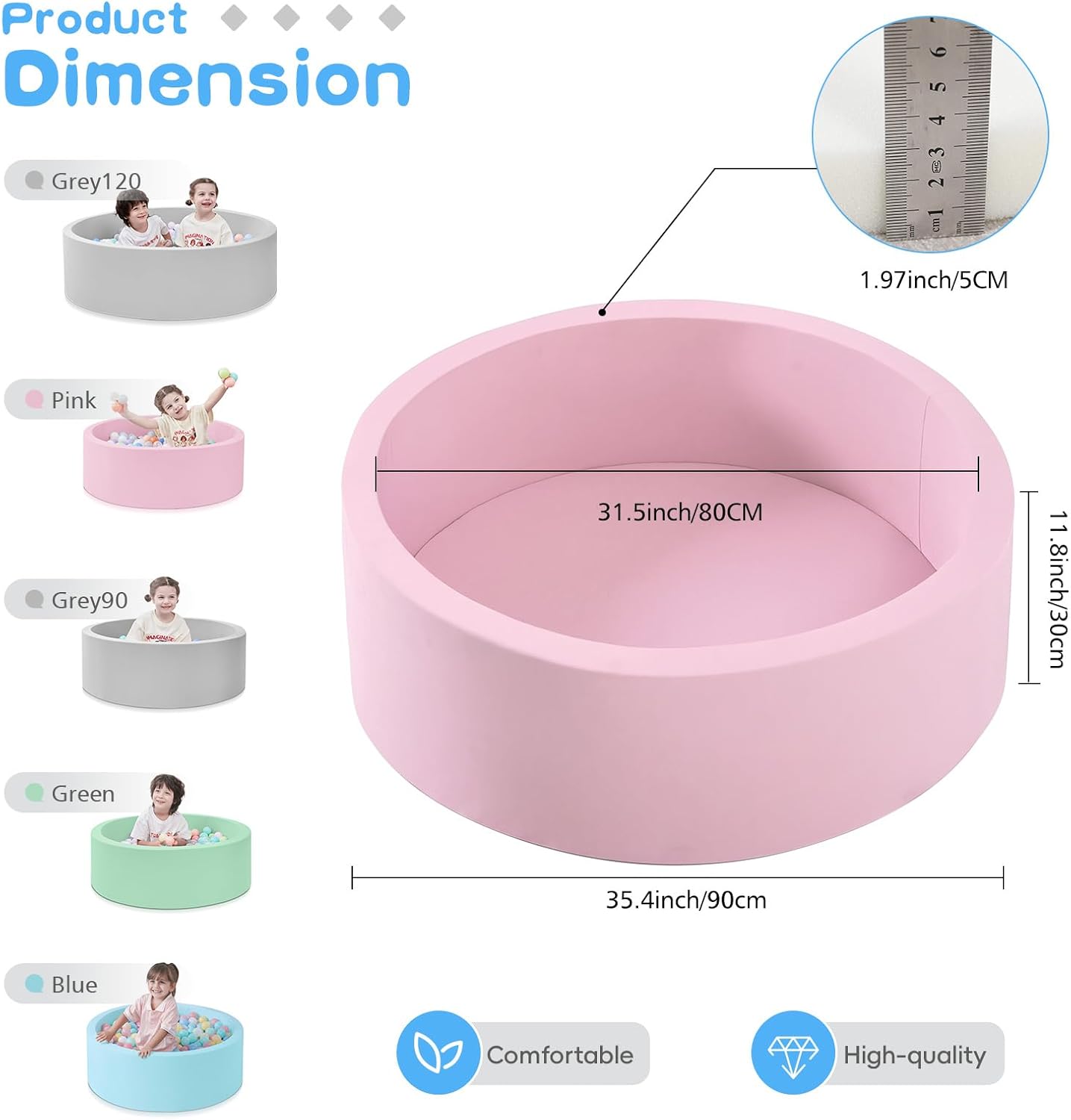 SHJADE Foam Ball Pit, 35.4"x 11.8" Ball Pits for Toddlers-Pink | Soft Memory Sponge Round Playpen Ball Pool for Kids, Ideal Gift for Babies, Indoor and Outdoor Game, Balls not Included DD1210
