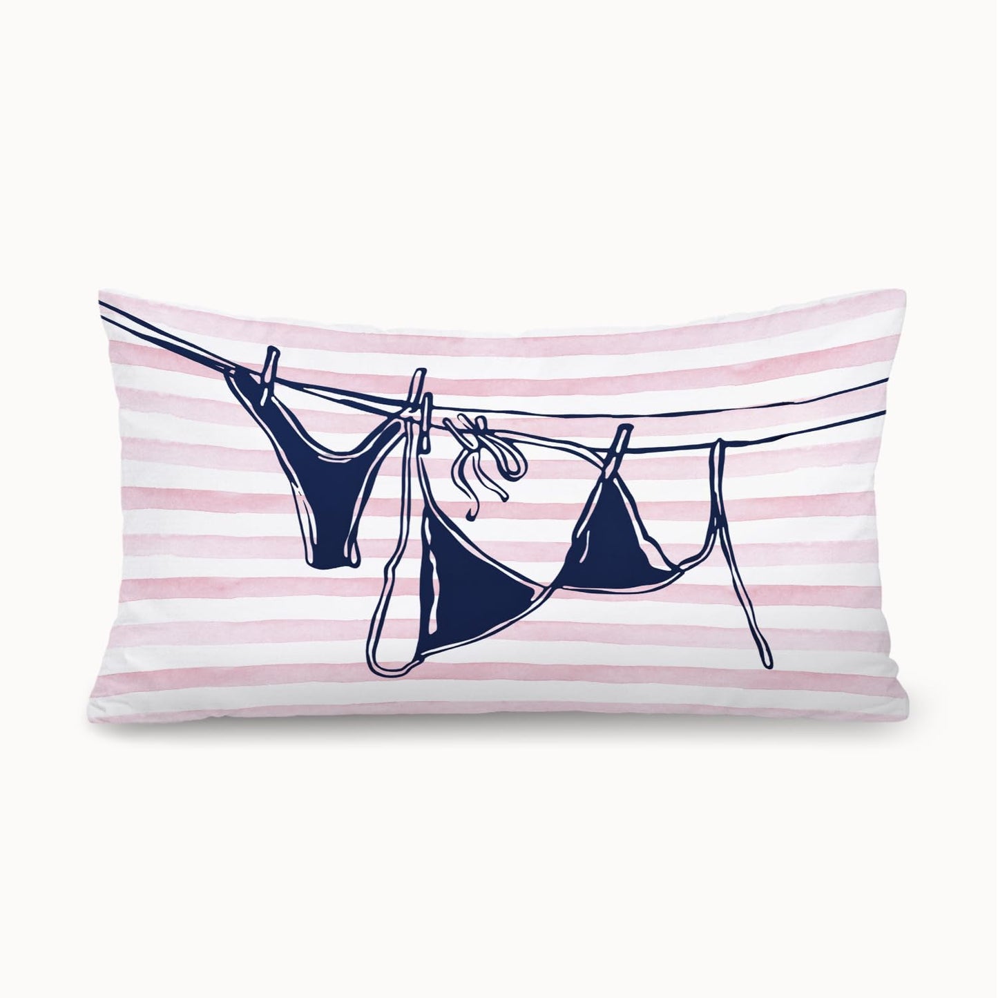 Coastal Beach Girly Room Decor 12x20 Pillow Cover, Preppy Beach Navy Blue Bikini Striped Decorative Lumbar Pillow Covers for Girls Bedroom College Dorm Sofa Couch BST326L