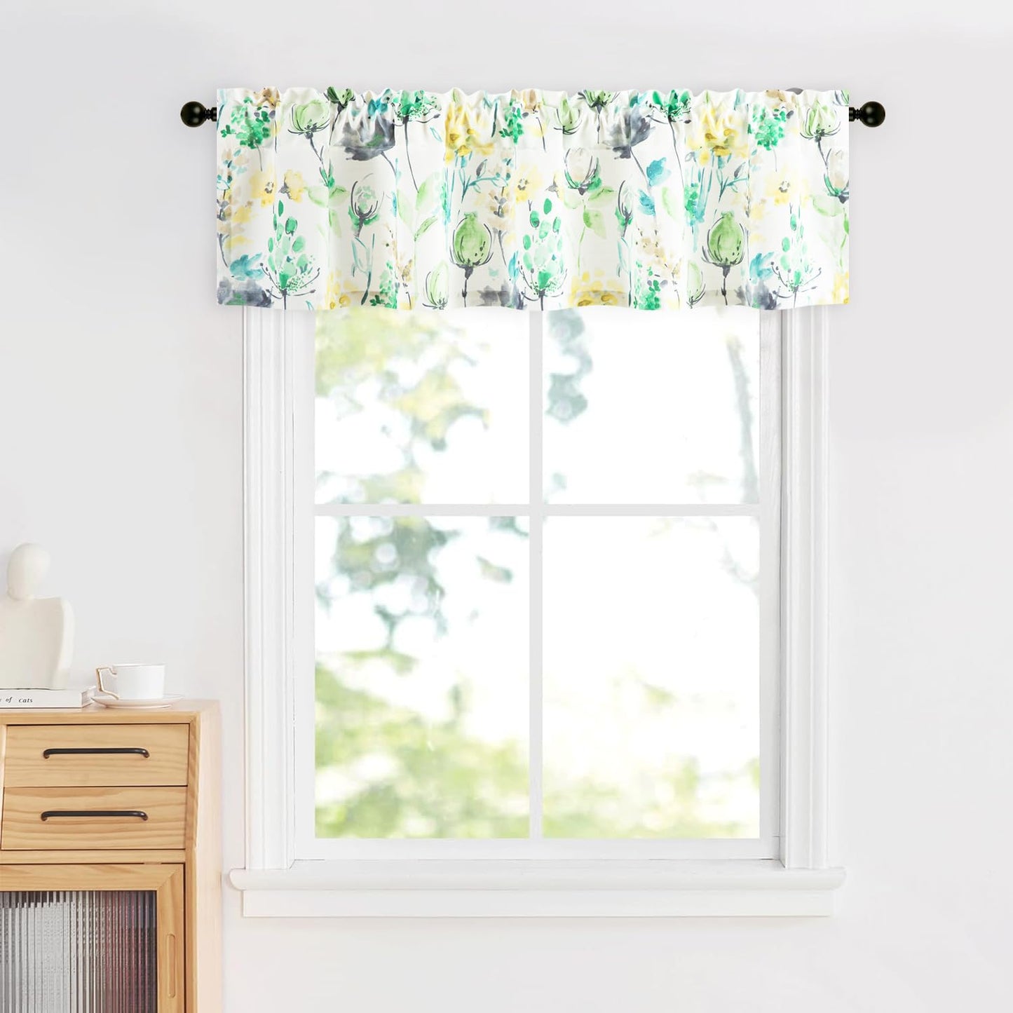 Leeva Farmhouse Kitchen Valances for Windows, Watercolor Blossoming Floral Print Curtains, Soft Faux Linen Curtain Toppers and Valances for Bedroom, 60 x 14 Inch, Brown & Grey, 1 Panel BST220