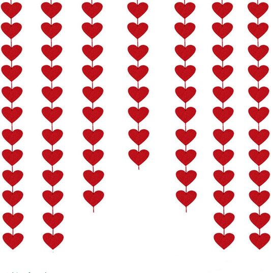 Dzrige 72 Hearts Felt Garland Red Felt Garland Hanging String Hearts Valentines Day Decorations Home Office Wedding Anniversary Birthday Party Supplies, NO DIY BST326H