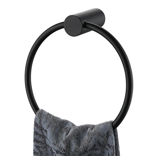 JQK Black Towel Ring, 304 Stainless Steel Matte Black Hand Towel Holder for Bathroom, Wall Mount, TR630-PB BST220