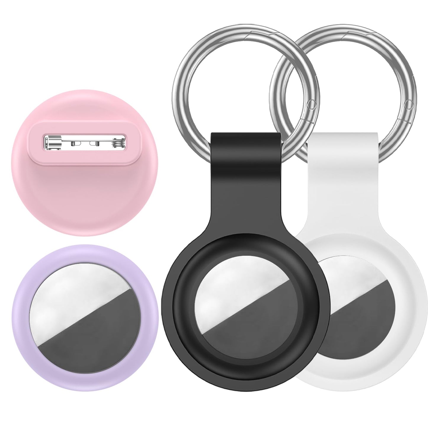 [4 Pack Family Set] Case Compatible with Apple AirTag Holder, 2 Keyring + 2 Pin-Style Secure Protectors, Durable Silicone Anti-Loss Shockproof GPS Cover for Kids, Pets, Bags, Luggage Tracking WN420