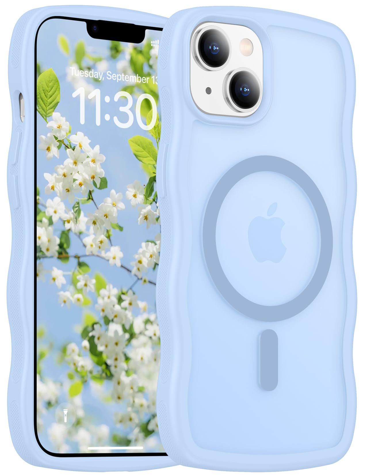 Magnetic for iPhone 13 Pro Case, Compatible with MagSafe Cute Wave Non-Slip Translucent Matte Easier Grip Shockproof Phone Case for iPhone 13 Pro, Black WN420