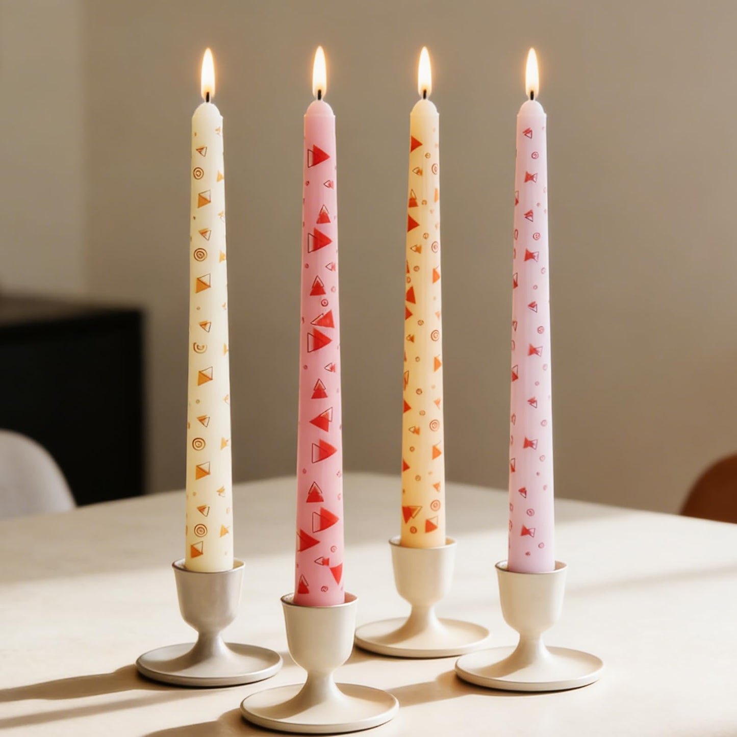 10 Inch Decorative Taper Candles, 4 Pack Birthday Balloon Print Candlesticks, Unscented Dripless Candles with Long Burn Time for Party, Holiday Table & Home Decor BST326H