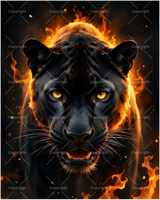 Black Panther Paint by Numbers Kit for Adults - DIY Fiery Panther Painting on Canvas 16x20 Inches, Acrylic Paint Set, Suitable for Beginners, Animal Art for Home Decoration or Gifts BST326H