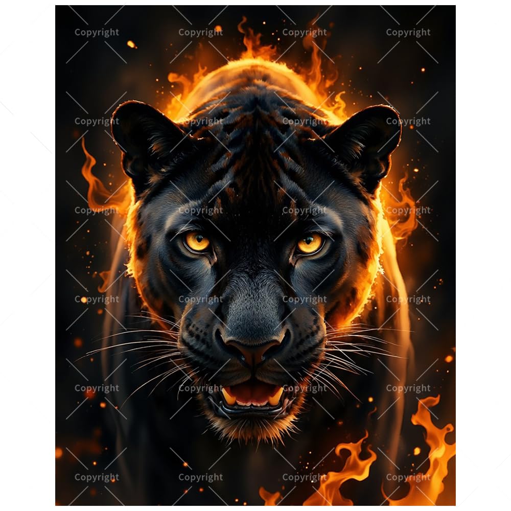 Black Panther Paint by Numbers Kit for Adults - DIY Fiery Panther Painting on Canvas 16x20 Inches, Acrylic Paint Set, Suitable for Beginners, Animal Art for Home Decoration or Gifts BST326H
