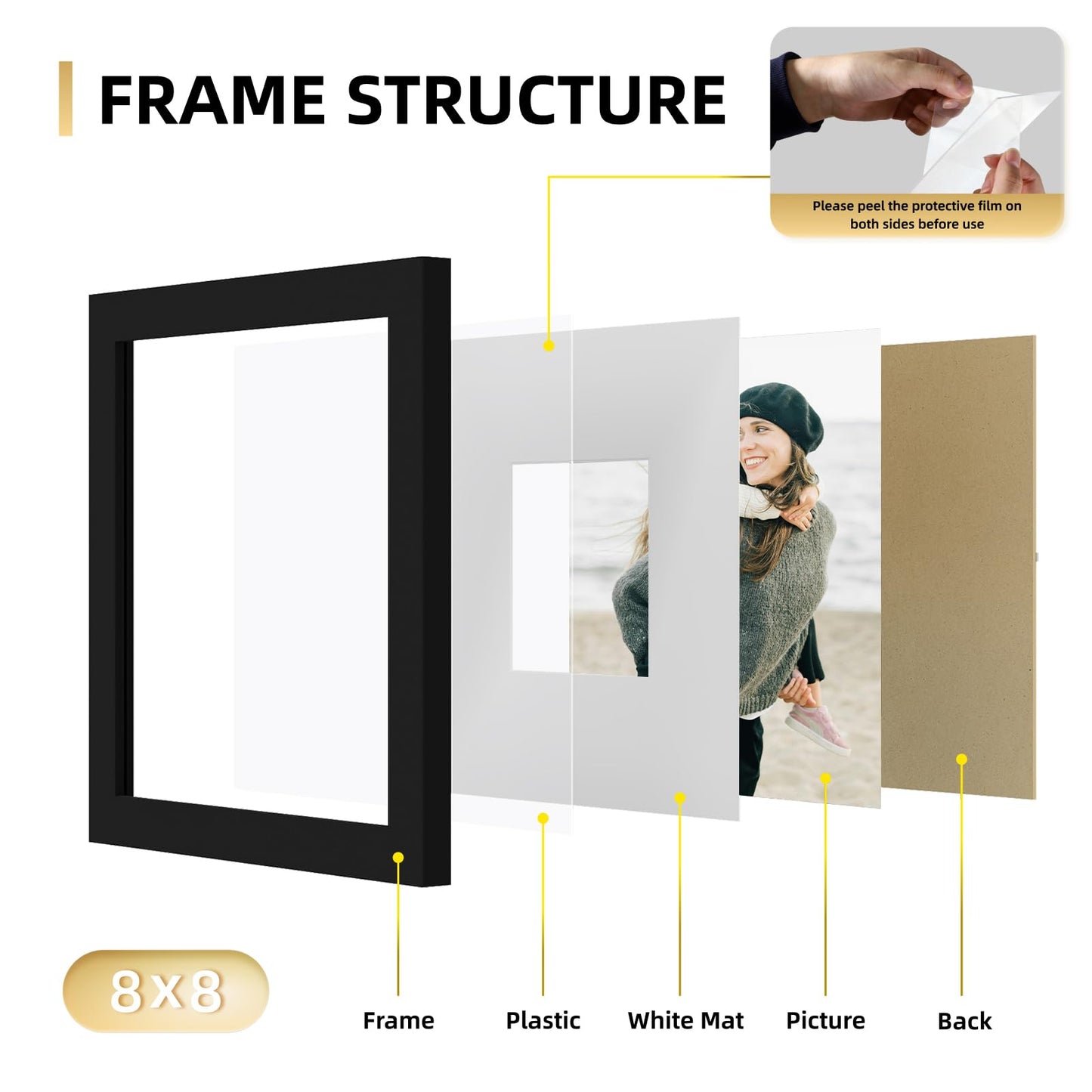 YESKAY 8x10 Picture Frame Set of 9, Display Pictures 5x7 with Mat or 8 x 10 Without Mat, Multi Photo Frames for Wall Mounting or Table Top Display, Blue BST326H