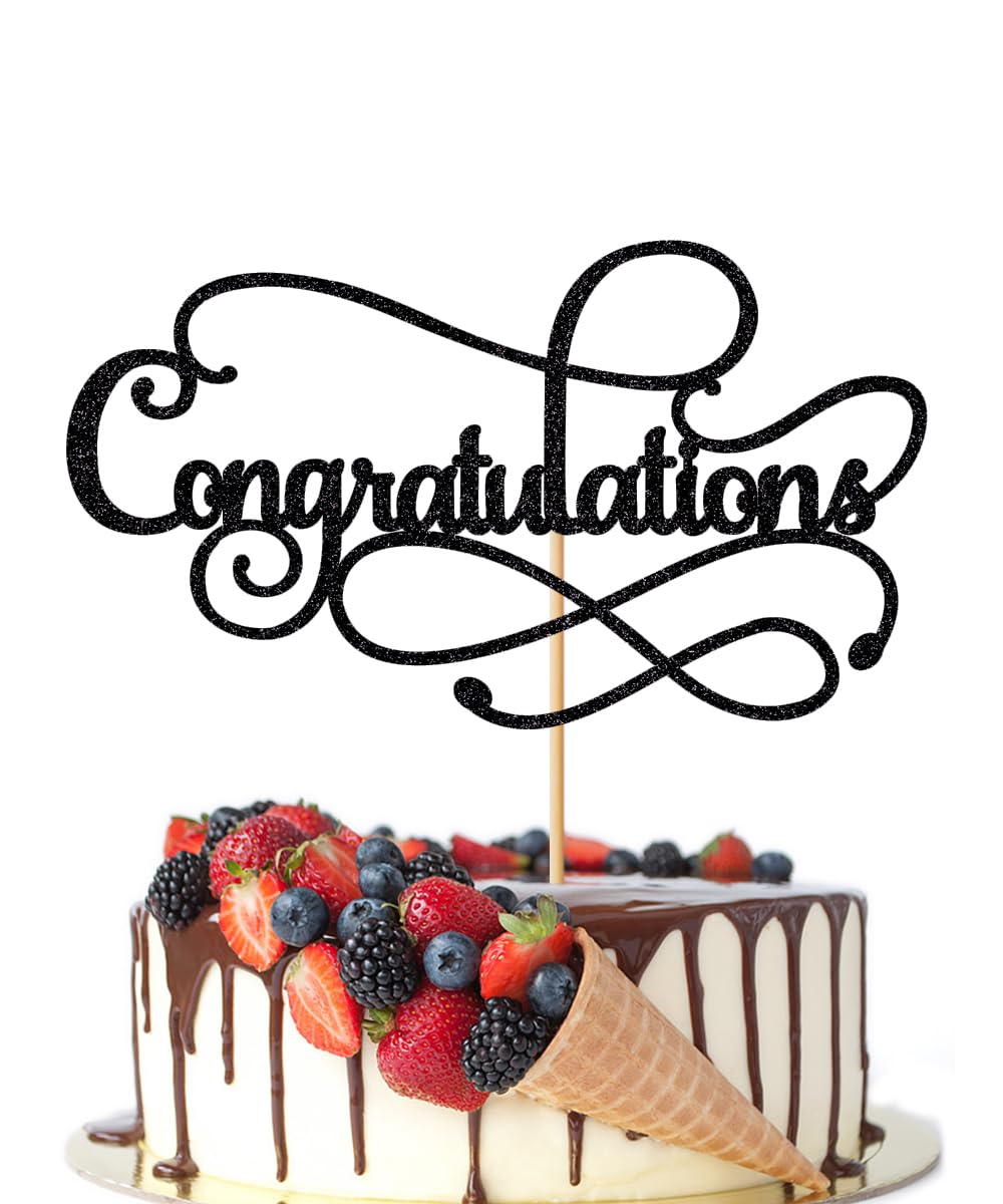 Congratulations Cake Topper,Congratulations 2026 Graduation | Cake Topper,Graduation, Wedding, Retirement, Birthday, Anniversary, Celebration Party Decorations Supplies (Black Gold) BST202