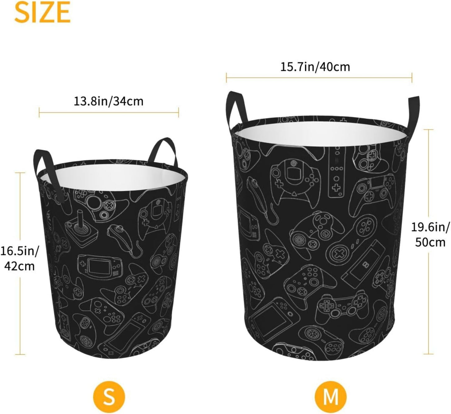 38L Round Laundry Hamper Video Game Controller Background Storage Basket Waterproof Coating Gaming Gadgets Organizer Bin For Nursery Clothes Toys BST202