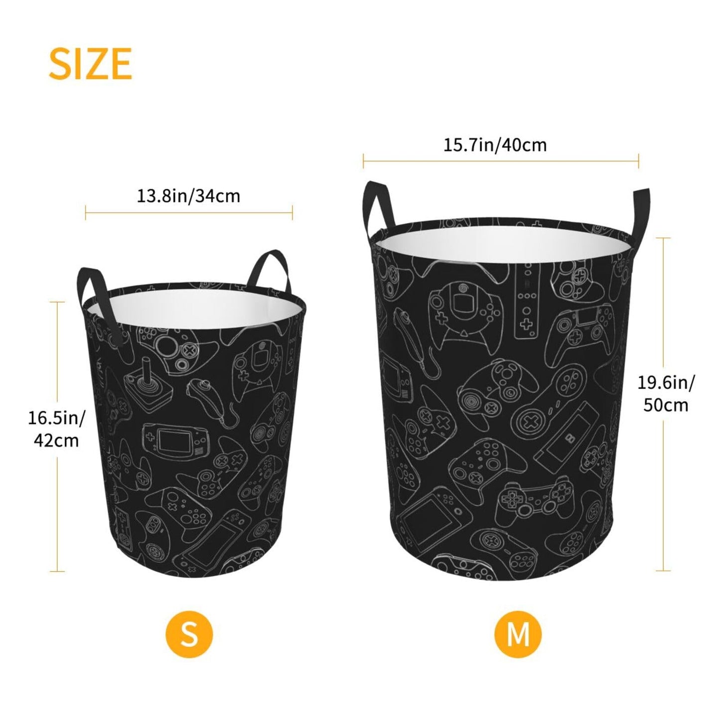 38L Round Laundry Hamper Video Game Controller Background Storage Basket Waterproof Coating Gaming Gadgets Organizer Bin For Nursery Clothes Toys BST202