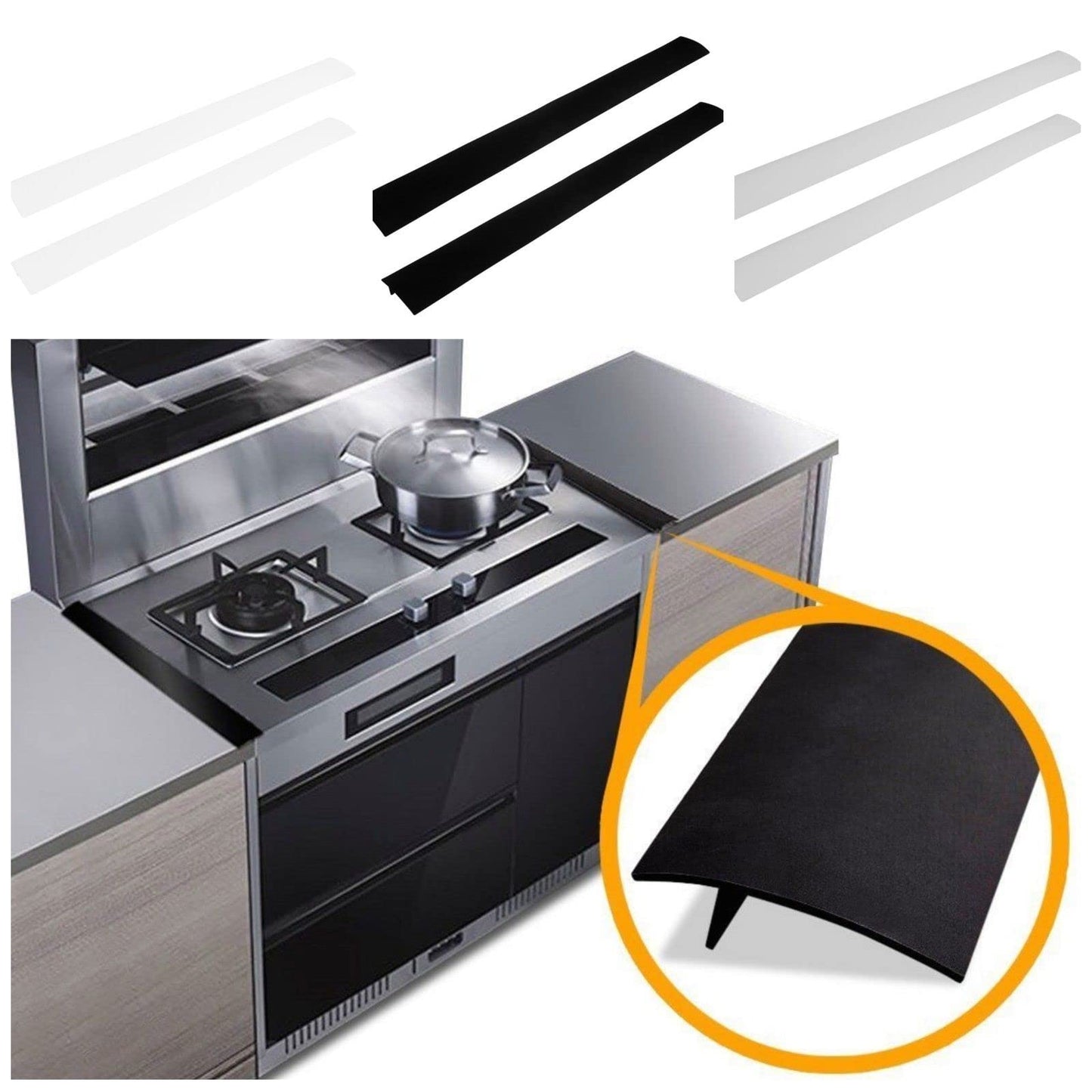 Stove Gap Covers (2 Pack), Easy to Clean Gap Fillers Between Counters and Stovetops, Oven, Washer，Furniture Easy to Install Heat Resistant, Black 25 Inches BST220
