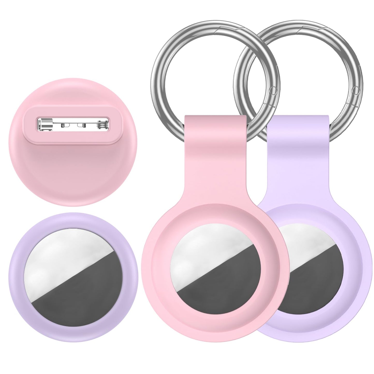 [4 Pack Family Set] Case Compatible with Apple AirTag Holder, 2 Keyring + 2 Pin-Style Secure Protectors, Durable Silicone Anti-Loss Shockproof GPS Cover for Kids, Pets, Bags, Luggage Tracking WN420