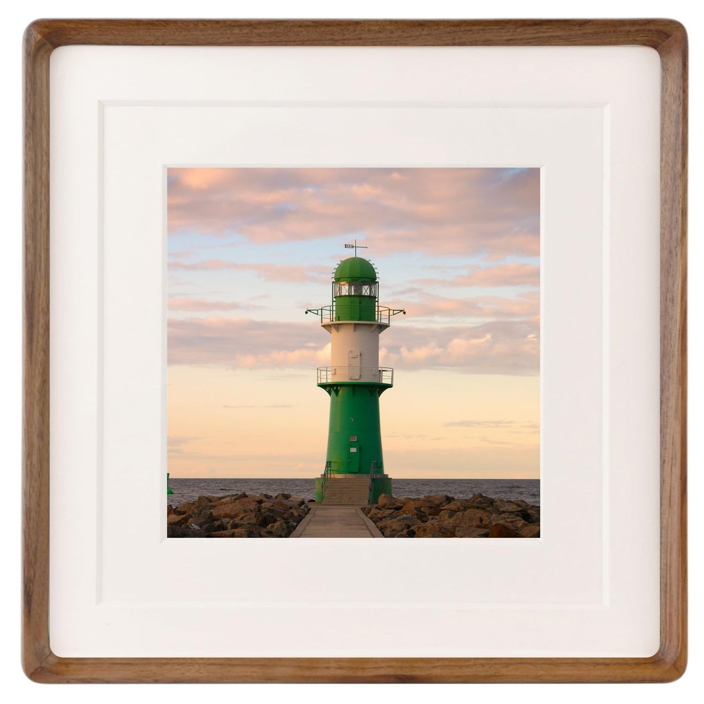 6x6 Solid Teak Wood Picture Frame Matted to 4x4 | Shatterproof Plexiglass, Mortise-Tenon Build, Horizontal & Vertical Tabletop Wall Mounting Square Display Frame BST220