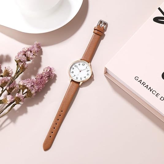 TWOPTION Women's Dainty Analog Leather Dress Watch for Small Wrists 80