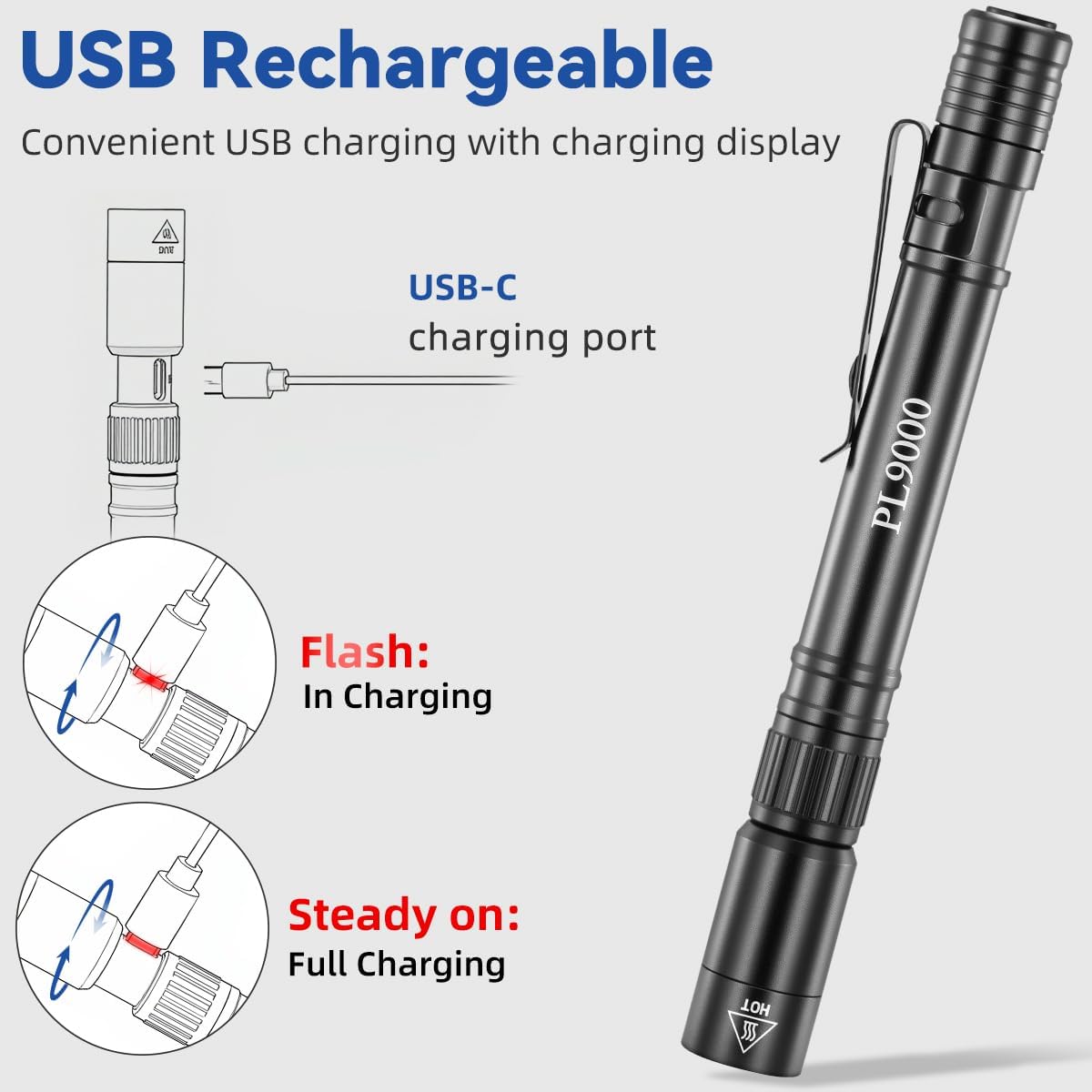 2Pack Pen Flashlight Rechargeable PL9000 80